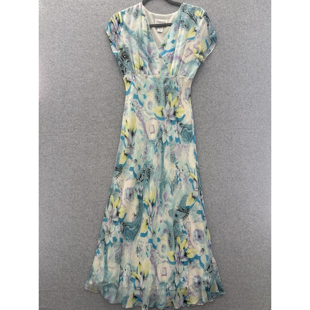 VTG Chadwicks 100% Silk Floral Maxi Dress Sz 8P Multicolor Chiffon Soft Flowy